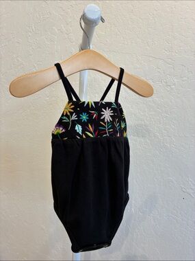 Black Floral-Top Baby One-Piece Bodysuit